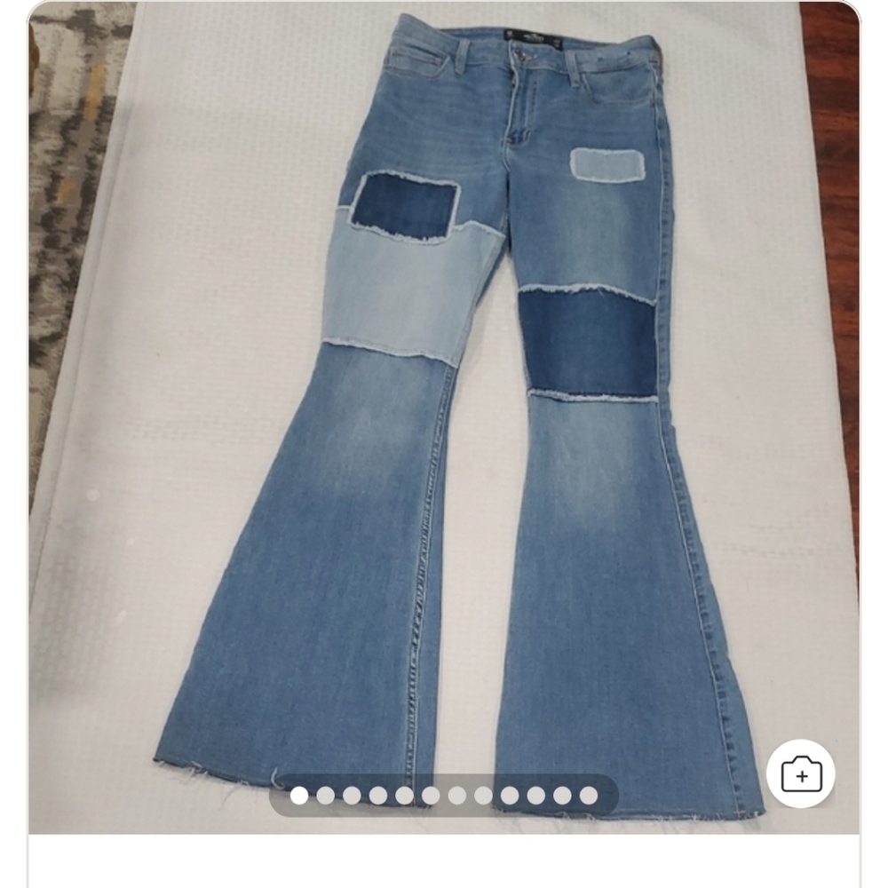Hollester Denim Patchwork Retro Hippie Flare Jeans Sz 27 - Picture 14 of 14